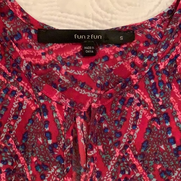 Fun2Fun Sheer, Berry Colored, Split Neck Blouse Size S - Picture 3 of 14